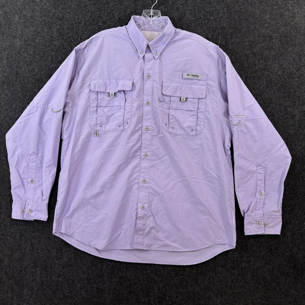 Columbia PFG Bahama II Shirt Men's Medium Purple Omni-Shade Fishing Vented